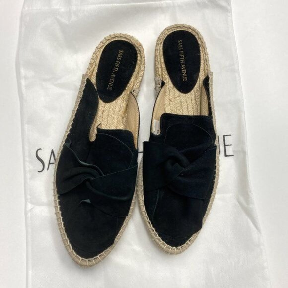 Saks Fifth Avenue Black Suede Bow Espadrille Mules - Picture 3 of 7